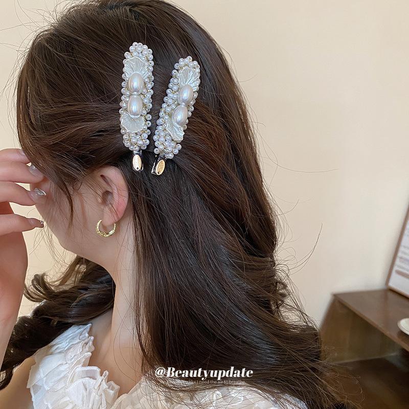 Simple pearl handmade hairpin French elegance temperament bangs side duck bill clip versatile hairpin woman