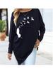 Female Fashion Printed Logn Sleeve Top Women's Oversize Long-Sleeve Spring/Fall Asymmetrical Hem T-Shirt
