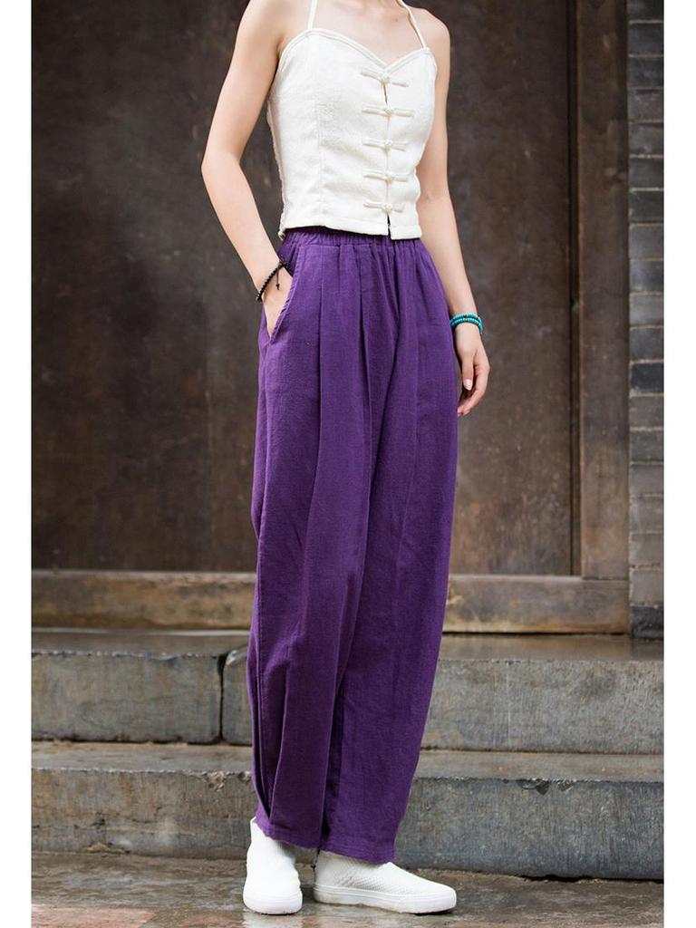 2025 Spring/Summer Women's Cotton Linen Slimming Lantern Pants - Sand Washed Loose Fit.