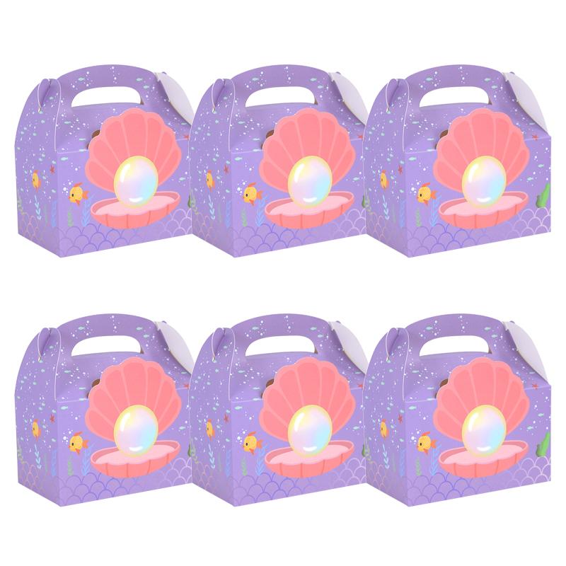 6Pcs Mermaid Tail Paper Gift Box Candy Cookie Snack Packaging Boxes Kids Little Mermaid Theme Birthday Party Decoration Supplies