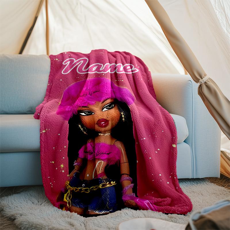 Personalized Custom Name Blanket - Bratz Print Design,Blanket for Sofa,Bed,Travel,Camping - Soft and Warm, Great Gift