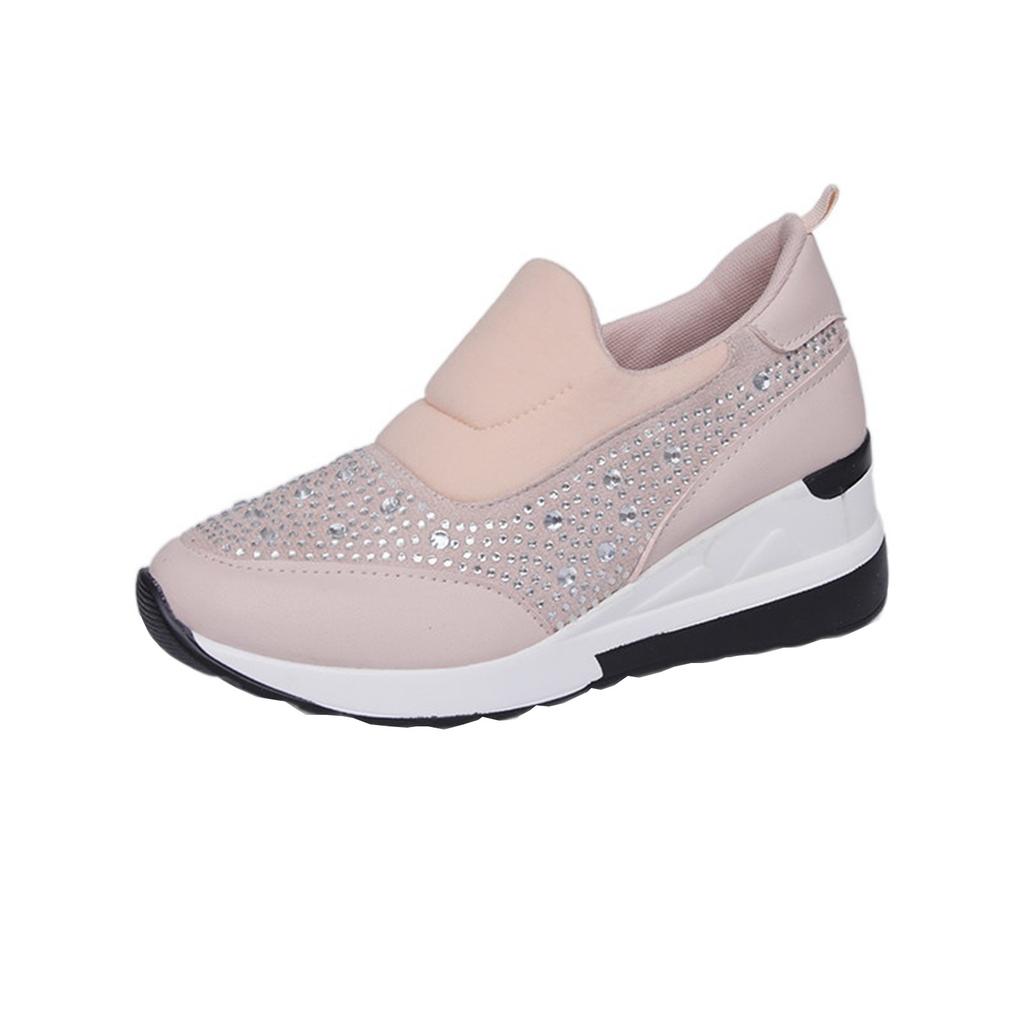 Large size wedge shoes women's spring 2025 new rhinestone inner heightening shoes high heel lazy shoes casual sports shoes women