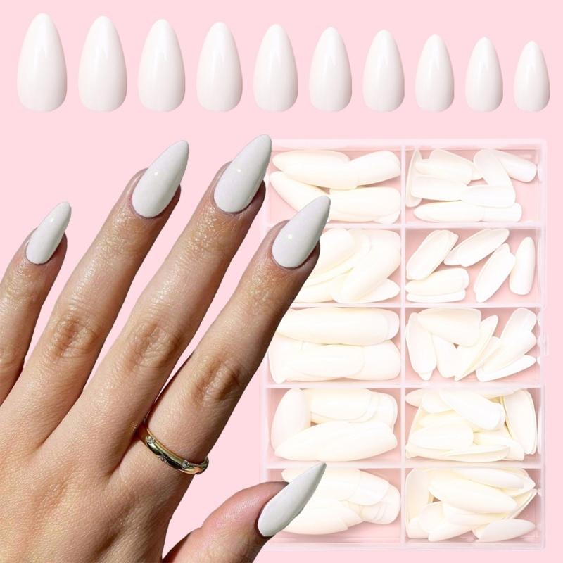 120 Pcs Press On Nails Solid Color False Nails Almond Full Cover Stick On Nails Artificial Nails Manicures Supplies
