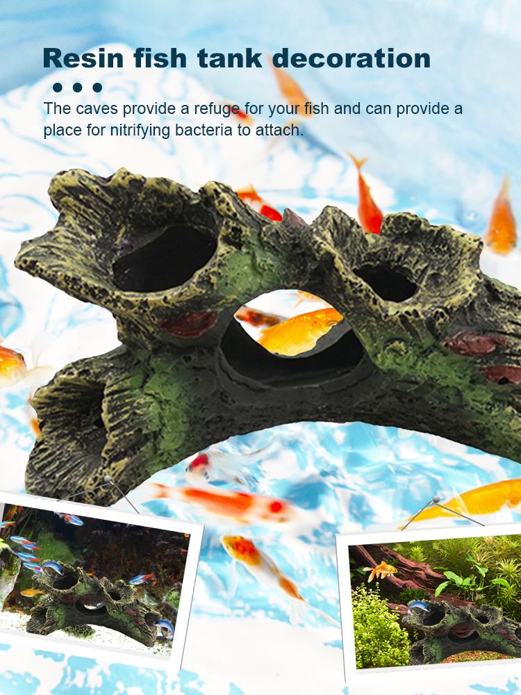 Aquarium Hollow Log Decor Multifunction Resin Fish Hiding Cave Non-toxic Aquarium Dead Wood Decoration for Fish Tank Decor