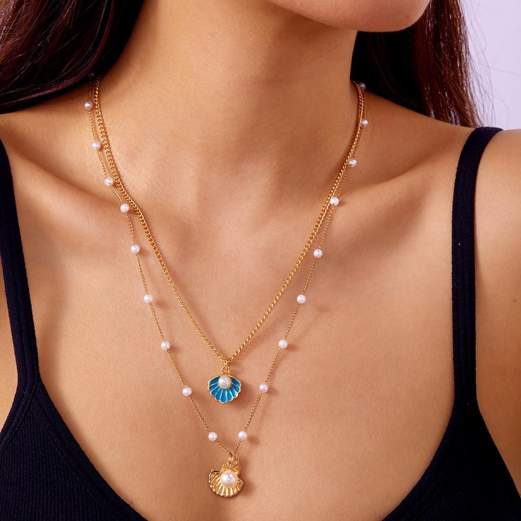 Geometric Pearl Pendant Chain With Shell And Starfish For Summer Beach Vacation