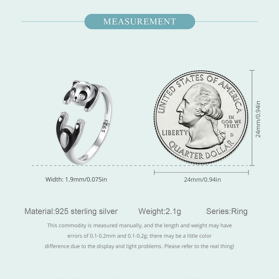 WOSTU 925 Sterling Silver Black&White Panda Open Rings Women Unique Jewelry Cute Chinese Pandas Animal Ring Girl Birthday Gift