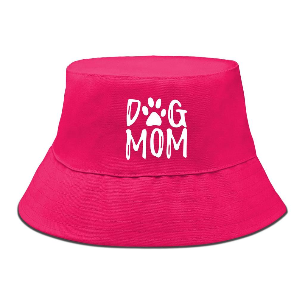 DOG MOM" Print Bucket Hat , White Dog Paw Men's Cap Simple Trendy Fashion Fishing Hat