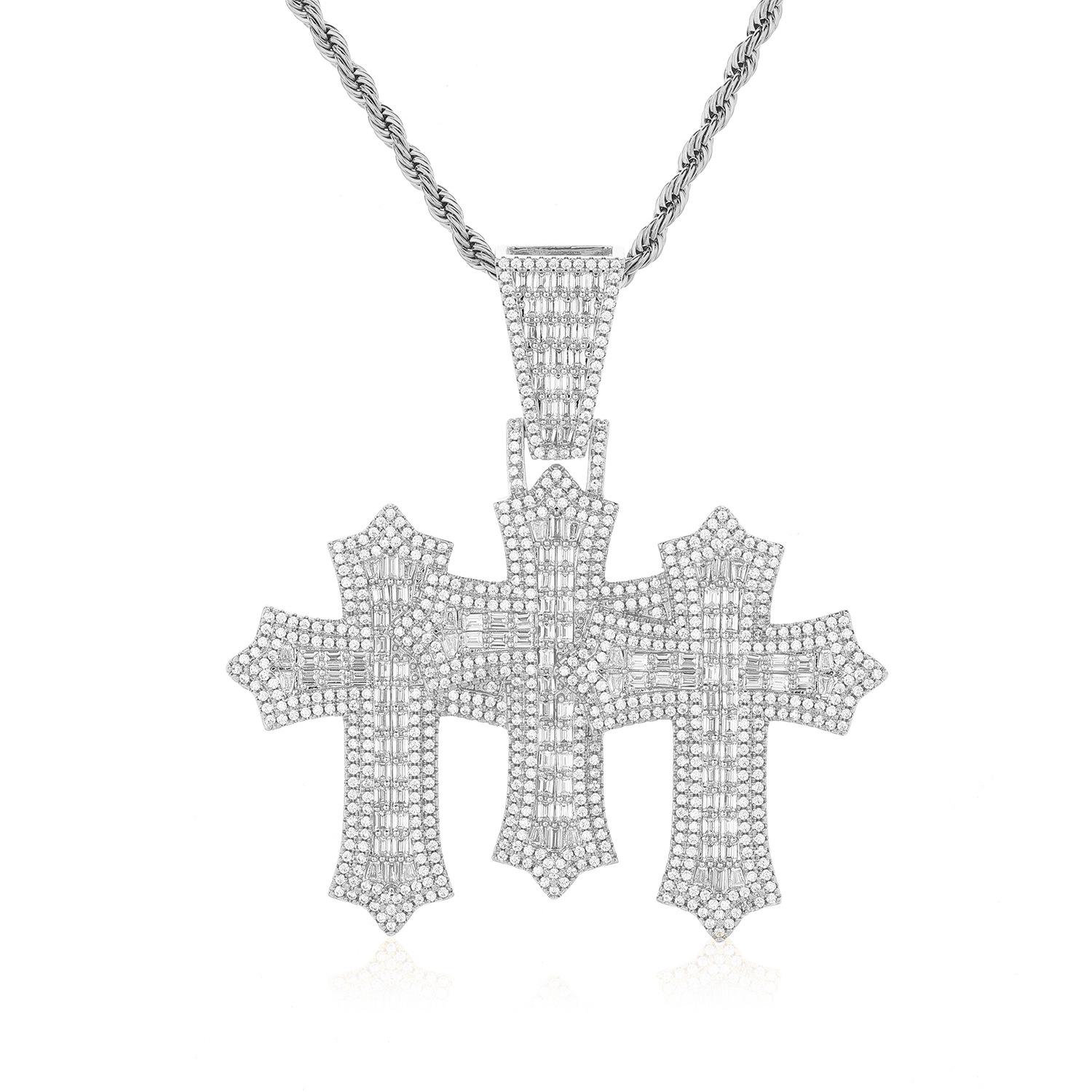 European and American hip-hop style three-layer cross pendant zircon pendant personalized HIPHOP rap tide brand jewelry