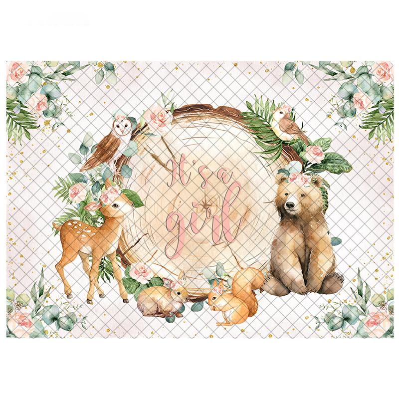LS Photography Background Wildlife 1st Birthday Party Jungle Floral Decor Props Baby Shower Kids Portrait Photo Backdrop Studio