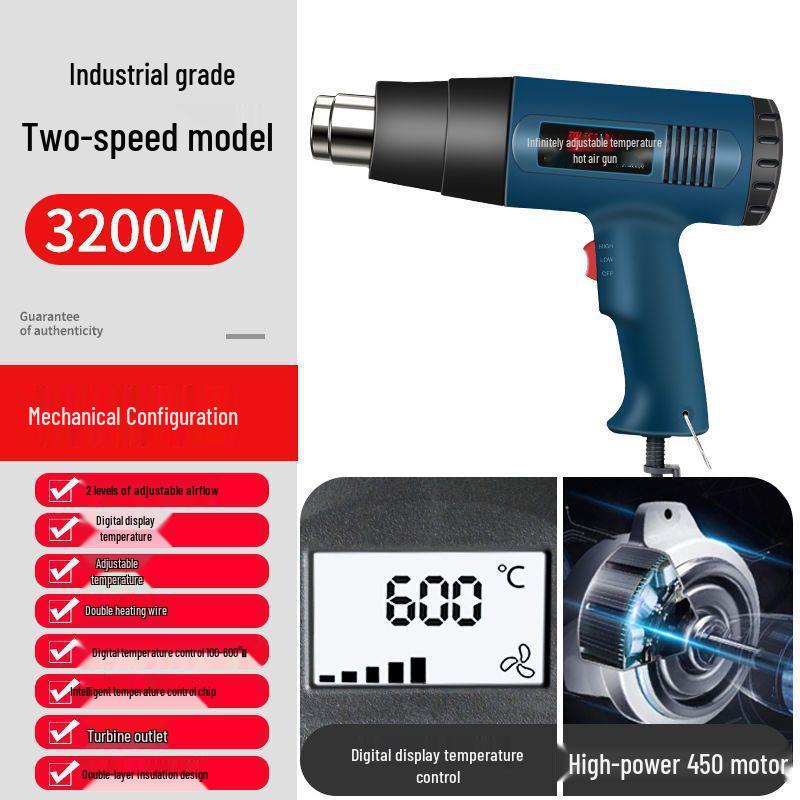 Digital Heat Gun: Adjustable Temperature Hot Air Gun for Car Wrapping & Heat Shrink with Display