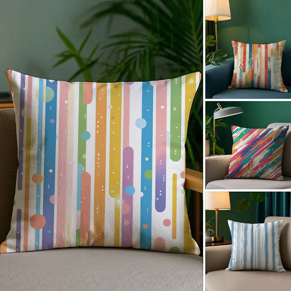 Home Decor Colorful Stripes & Dots Pattern Pillow Covers Pattern Cushion Cover Suitable for Sofa Bedroom Car Pillow Cover