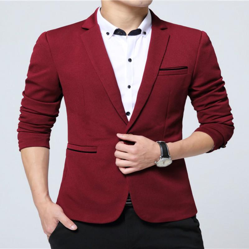 

Мужской Блейзер Модный Бренд Slim Fit Пиджаки Мужской Смарт Однотонный Повседневный Костюм Пальто Плюс Размер M-5XL L вино красного