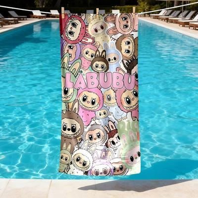 Labubu Print Beach Towel Design, Soft, Lightweight. for Home Bathroom, Spa, Pool, Yoga, Surfing, Camping, Gift for Family, Friend