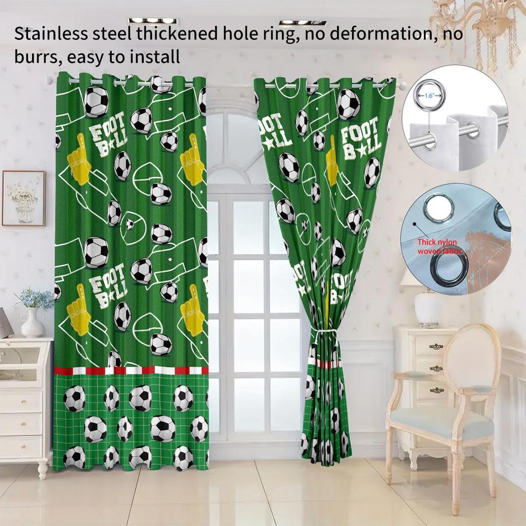 World Cup Football Pattern Blackout Curtain for Boys' Bedroom - High Heat Insulation, Custom Size Available