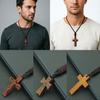 5 Styles Christian Jesus Cross Pendant Necklace Men Premium Selected Dark Brown Rope Chain Meditation Healing Neck Accessories