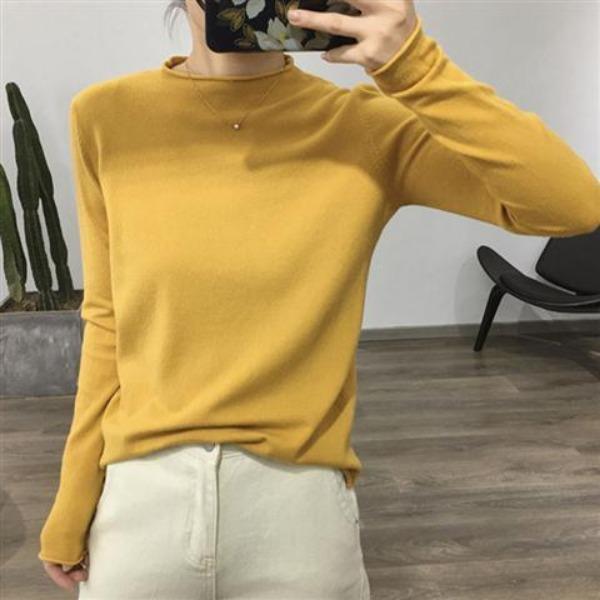 Women's Autumn and Winter Semi High Neck Sweater Thick Loose and Slimming Pullover Knitted Sweater