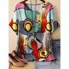 Summer Womens Retro 3D Printed Color Striped T-shirt Pattern Loose Comfortable Breathable Large Size Fashion O-neck T-shirt