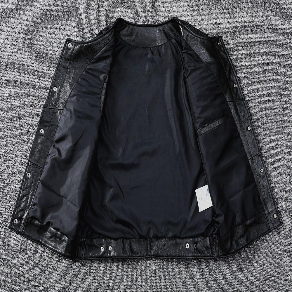 Motorcycle Vest Vest Top Layer Cowhide Genuine Leather Delicate Soft Leather Round Neck Short Slim Fit