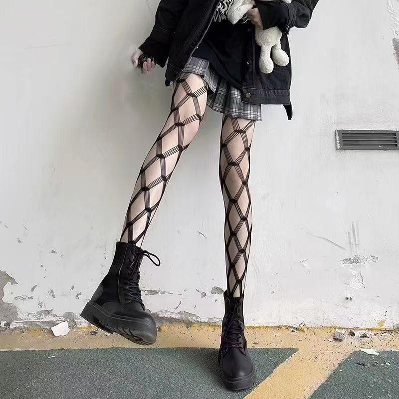 Trendy Sexy Black Fishnet Stockings with Diamond Mesh and Hollowed Design