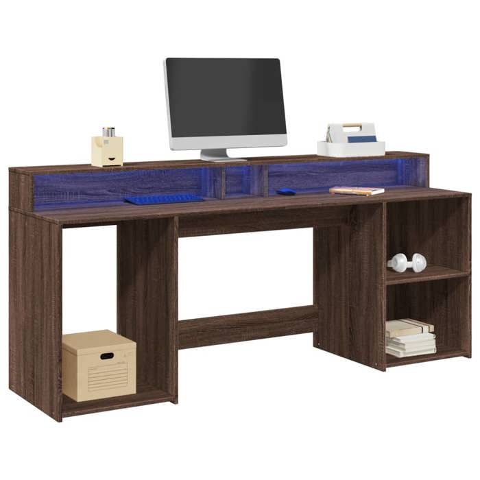 VidaXL Desk and LED Lights Brown Oak Engineered Wood, Writing Desk, Computer Desk, Home Office Desk, 3309444