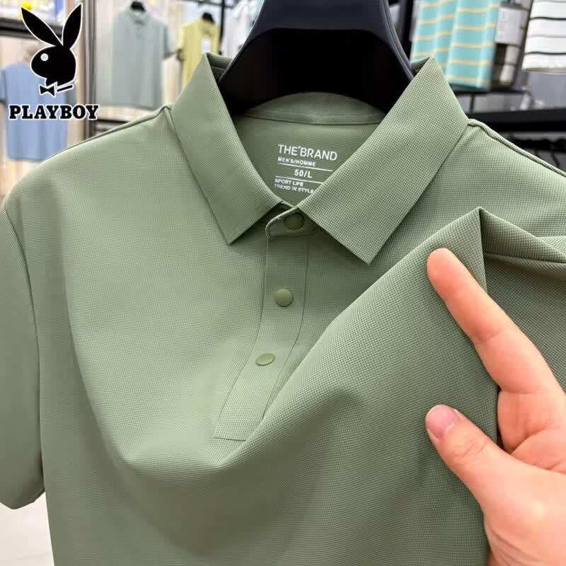PLAYBOY Men's Ice Silk Short Sleeve Polo T-Shirt