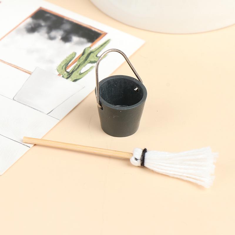 1Set 1:12 Puppenhaus Miniatur Küche Garten Mopp Eimer Puppenhaus Deko Spielzeug