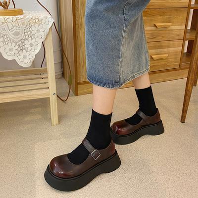 Mary Jane Single Shoes Women 2025 Platform Internet Celebrity Korean Version of Versatile Retro Versatile College British Style Big Head Small Leath