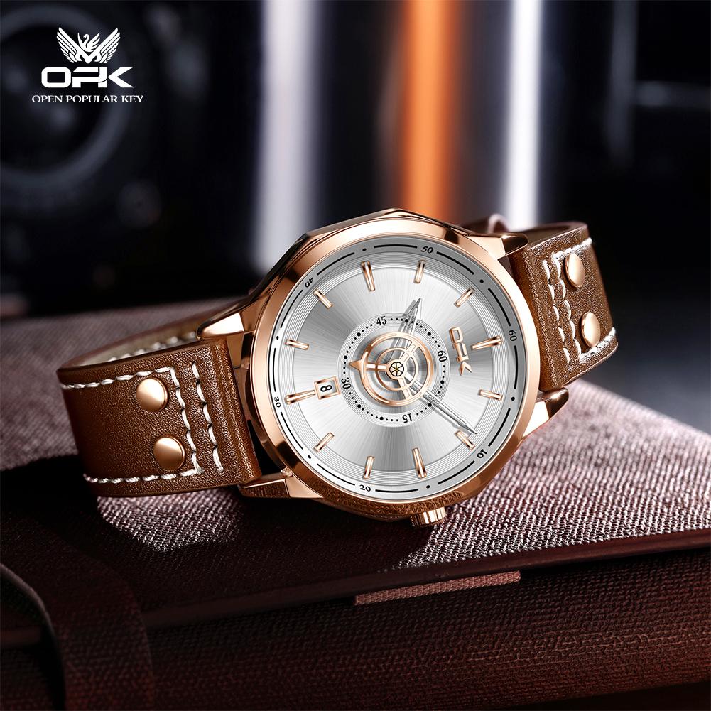 OPK Brand Watches Business Leisure Belts Single Calendar Men's Watches Waterproof Quartz Watches 8195