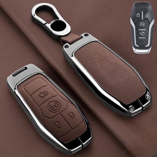 Zinc Alloy Leather Car Remote Key Fob Case Cover Holder For Lincoln MKC MKX MKZ