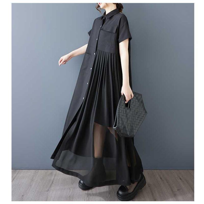 Women's Spliced Long Dress, Loose Pleated Dress