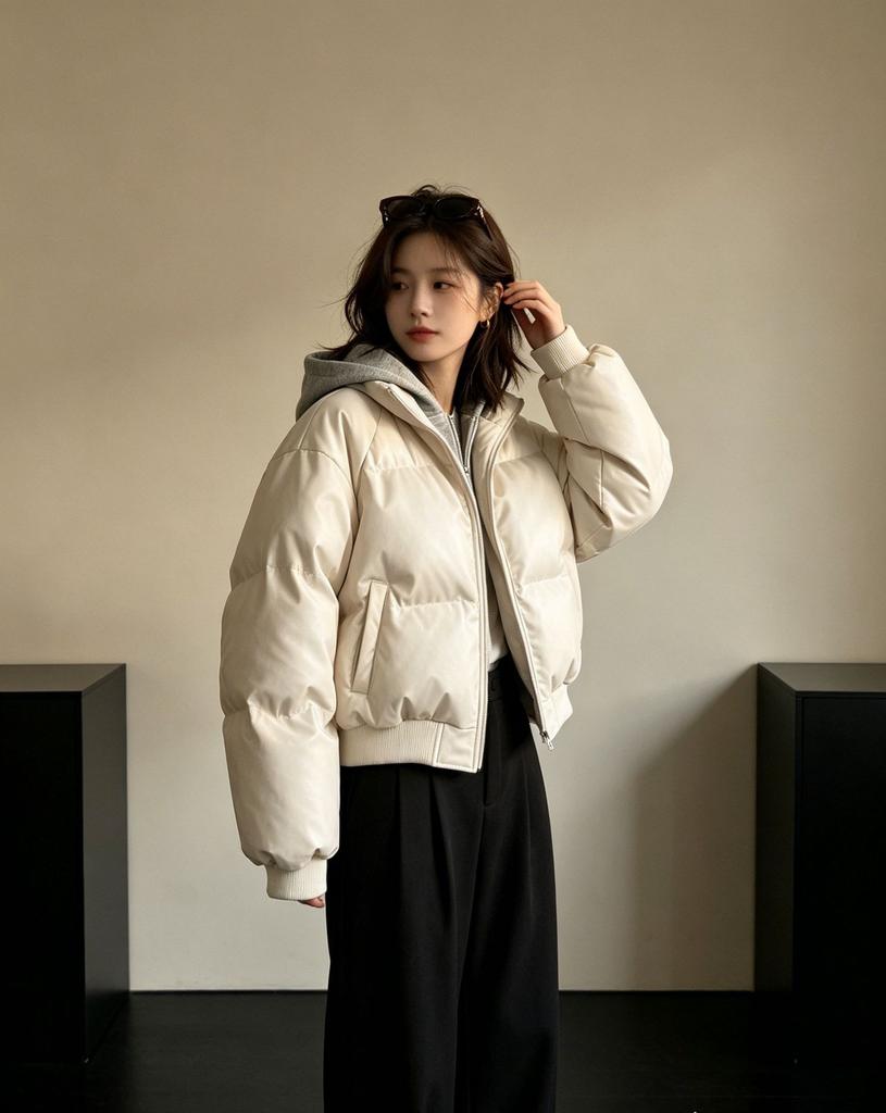 Jacket silhouette cotton-padded clothes women's winter American jacket hooded PU leather season fake two-piece cotton-padded jacket short thermal cott