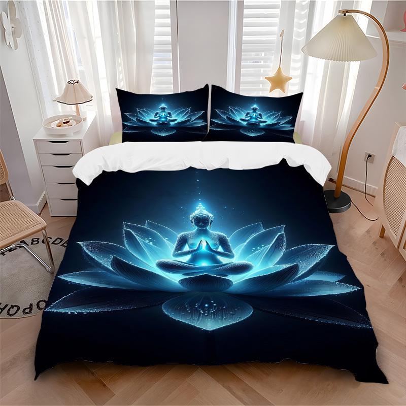 

3pc Buddha Lotus Cover Set - 1 Quilt Cover + 2 Pillowcases, All Seasons Bedroom Setting, Perfect for Home085 135x200cm