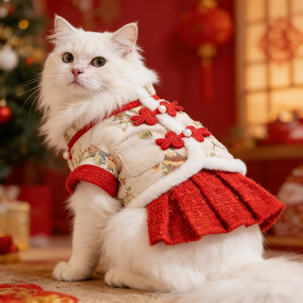 Pet Clothing For Cats And Dogs. Chinese New Year Festive Pet Clothes. Skirts. D