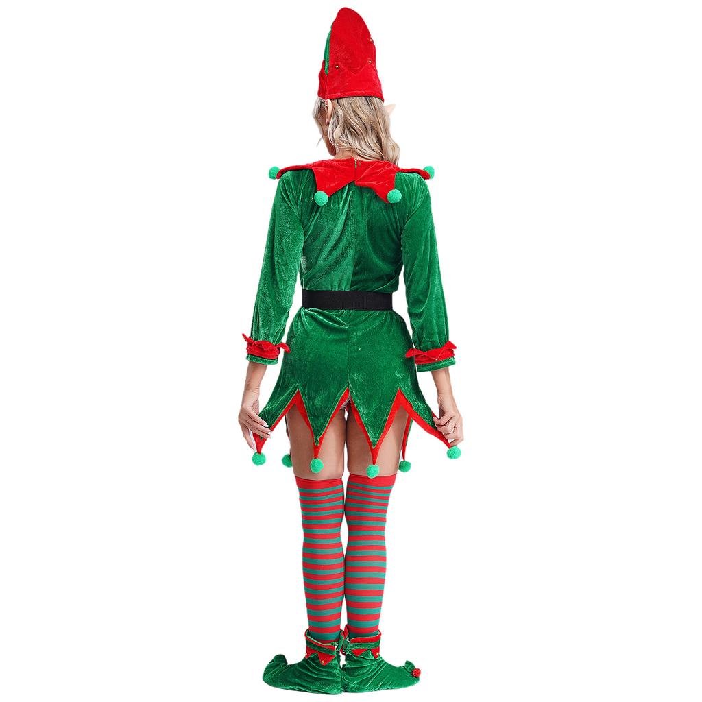 Unisex Elf Cosplay Set 6ks Příslušenství Elfí uši Zvonky Pompony Klobouk Pás Boty Punčochy Vánoční kostým