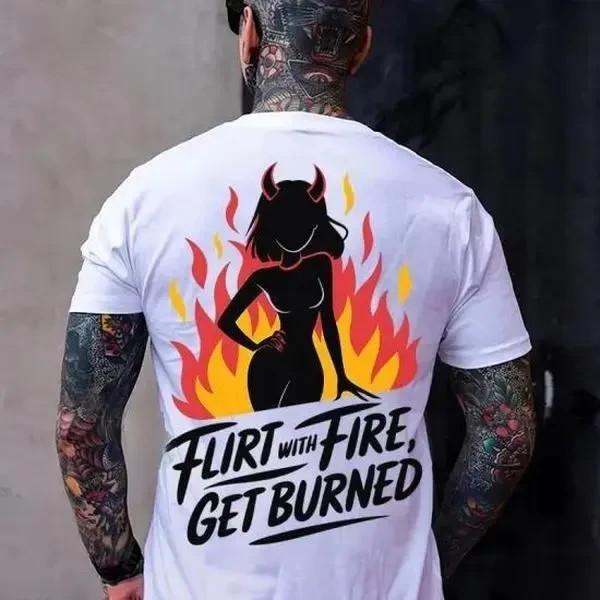 FLIRT With FIRE GET BURNED Devil Girl Tshirt Unisex T-Shirt M