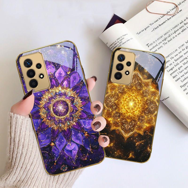 Blooming golden mandala For Samsung A 01 52S A04 A05S A10 A12 13 22 23 24 36 42 M02 Note 10 20Ultra 8 9 Golden glass phone case