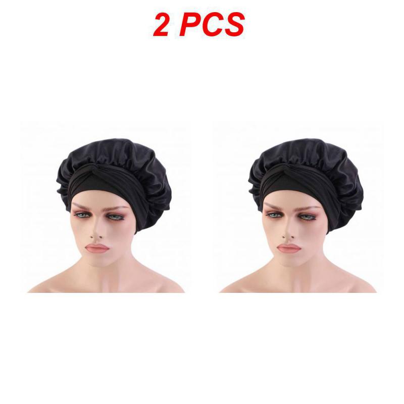 Adjust Solid Satin Bonnet Hair Styling Long Hair Care Women Night Sleep Hat Silk Head Wrap Shower Hair Styling Tool