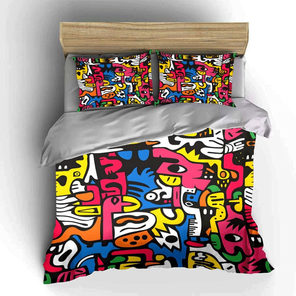 Abstract Colorful Art Three-Piece Set Exquisite Three-Piece Bedding Set Gift For Kids And Adults EU Twin 135X200cm&set