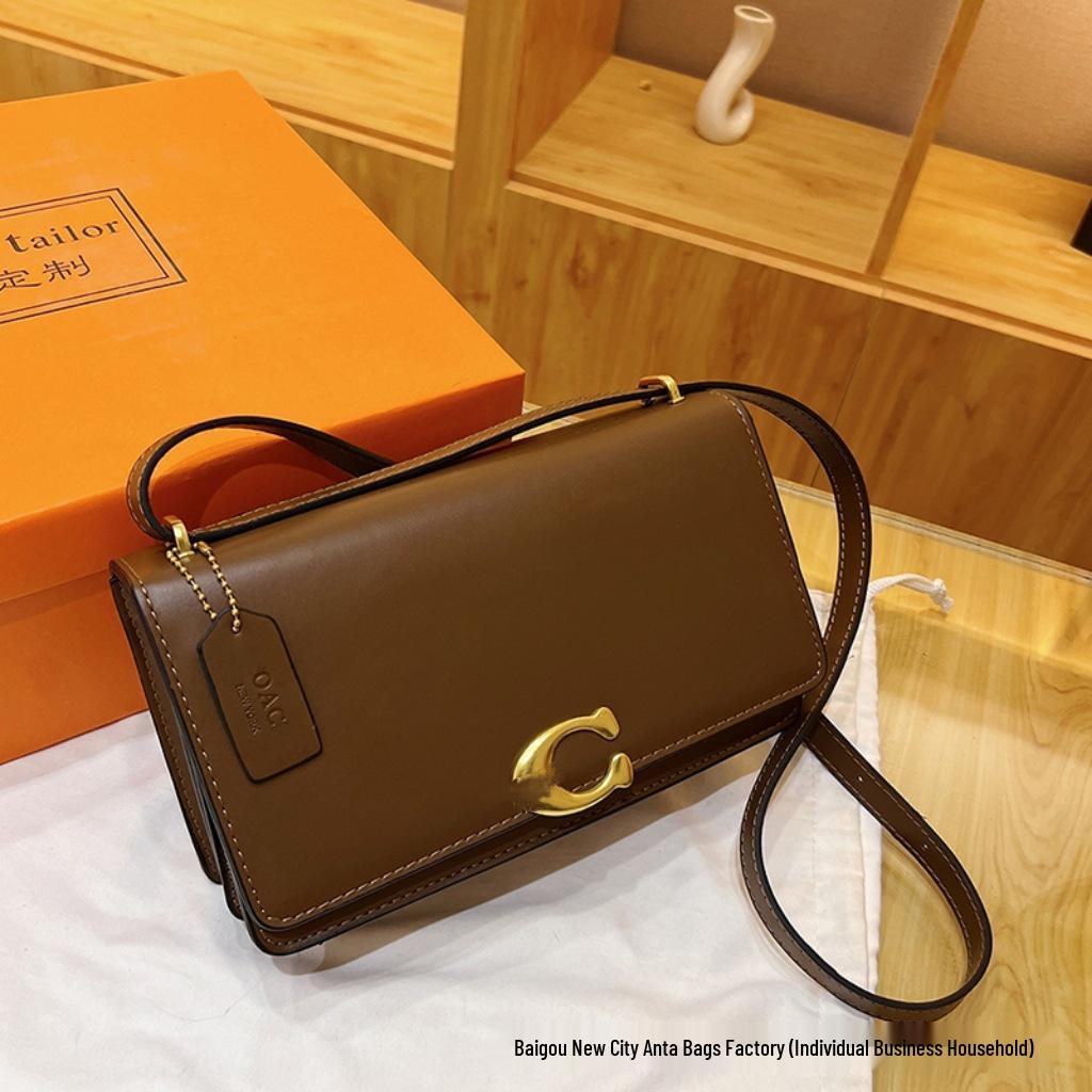 2025 Ретро Шик Женская Универсальная Сумка Кроссбоди с Клапаном - Однотонная, На Плечо кофейный