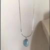 Oval Aquamarine Pendant Necklace Women Silver Color Blue Moonlight Stone Luxury Design Snake Chain Girls Fashion Jewelry Gift