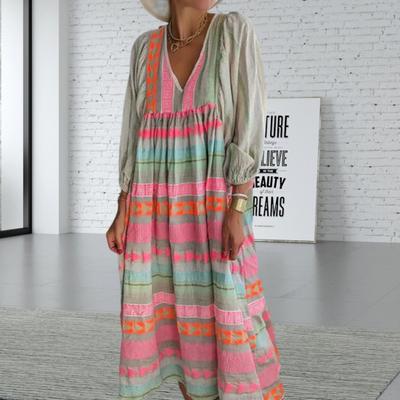 Maxikleid, schickes, böhmisches, atmungsaktives Maxikleid mit Laternenärmeln, Damen-Maxikleid, Maxikleid für Damen
