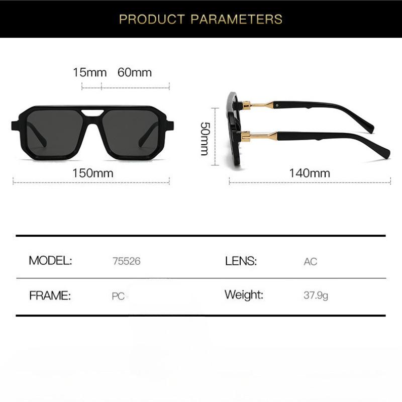 Retro Square Frame Sunglasses for Men and Women, Vintage Double Bridge UV400 Protection Shades, Fashion Street Wear Sun Glasses