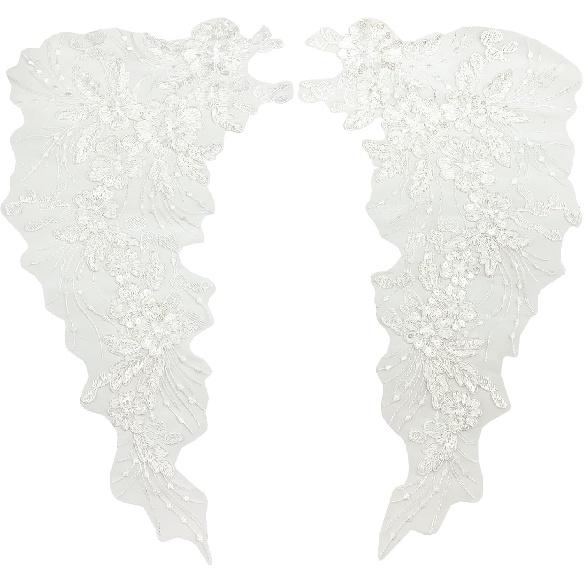 Flower Embroidery Sequin Lace Appliques Trim Floral Embroidered Sew on Patches for Wedding Bridal Dress Party Gown Bodice Craft DIY, 1 Pairs (White)