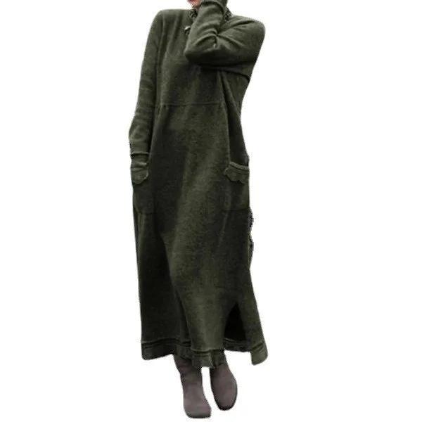 2023 Autumn Plus Size Loose Knit Lace Long Fleece Sweatshirt Casual Dress