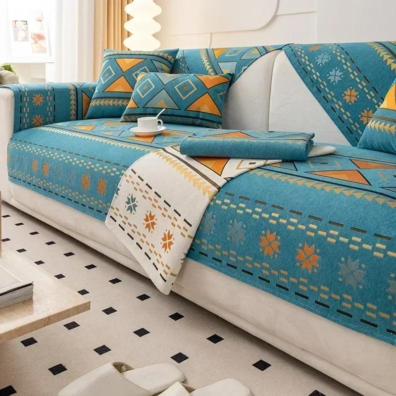 Chenille Bohemia Sofa Mat for Living Room Morocco Style Anti-slip Sofa Cushion All-inclusive Corner Sofa Couch Cover Home Decor