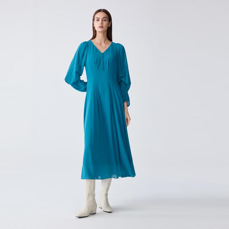 

ELLASSAY Women s V-Neck Pleated Long Sleeve Dress XS