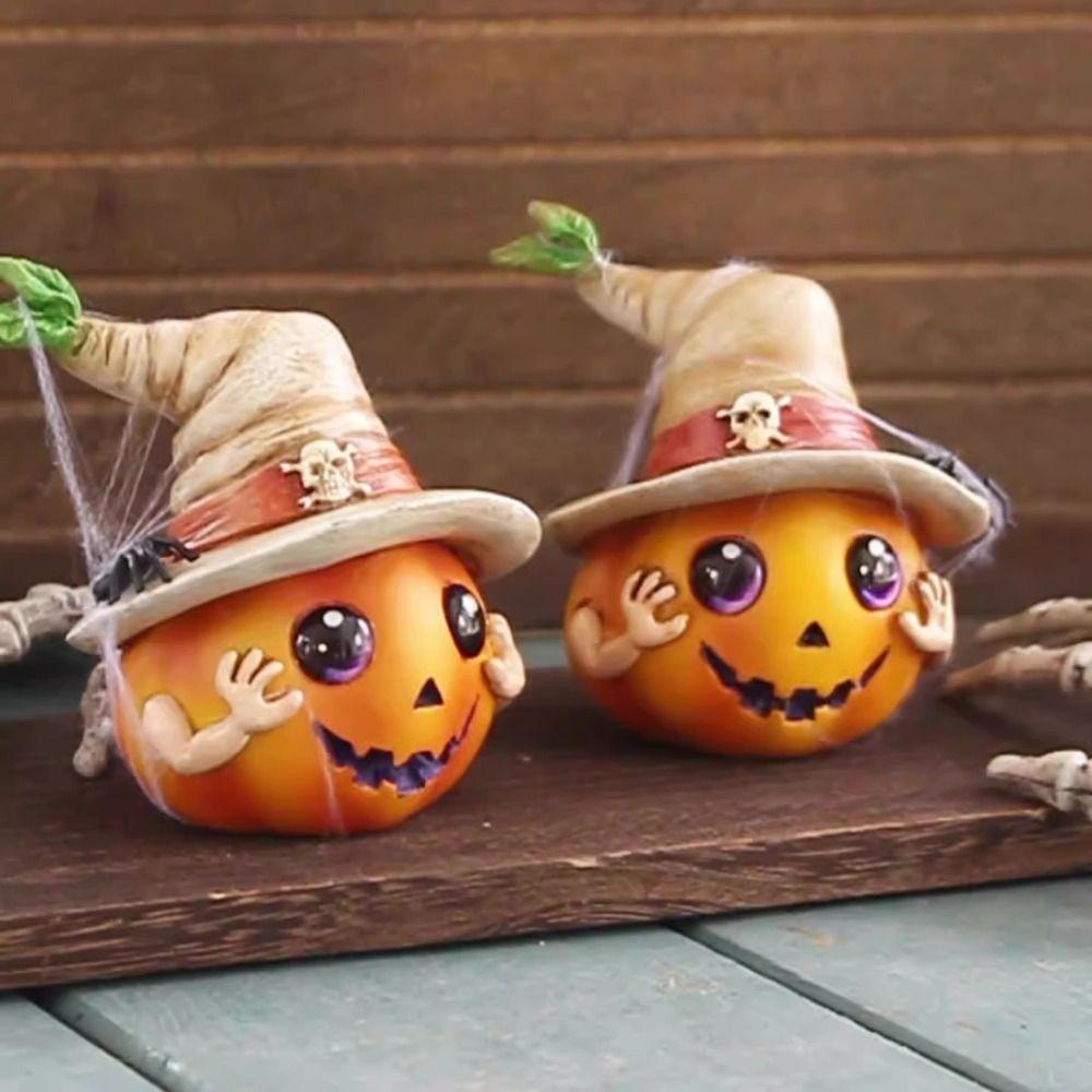 Funny Pumpkin Head Figurines Cute Miniature Statue Ornament Pumpkin Elf Sculpture  Harvest Festival
