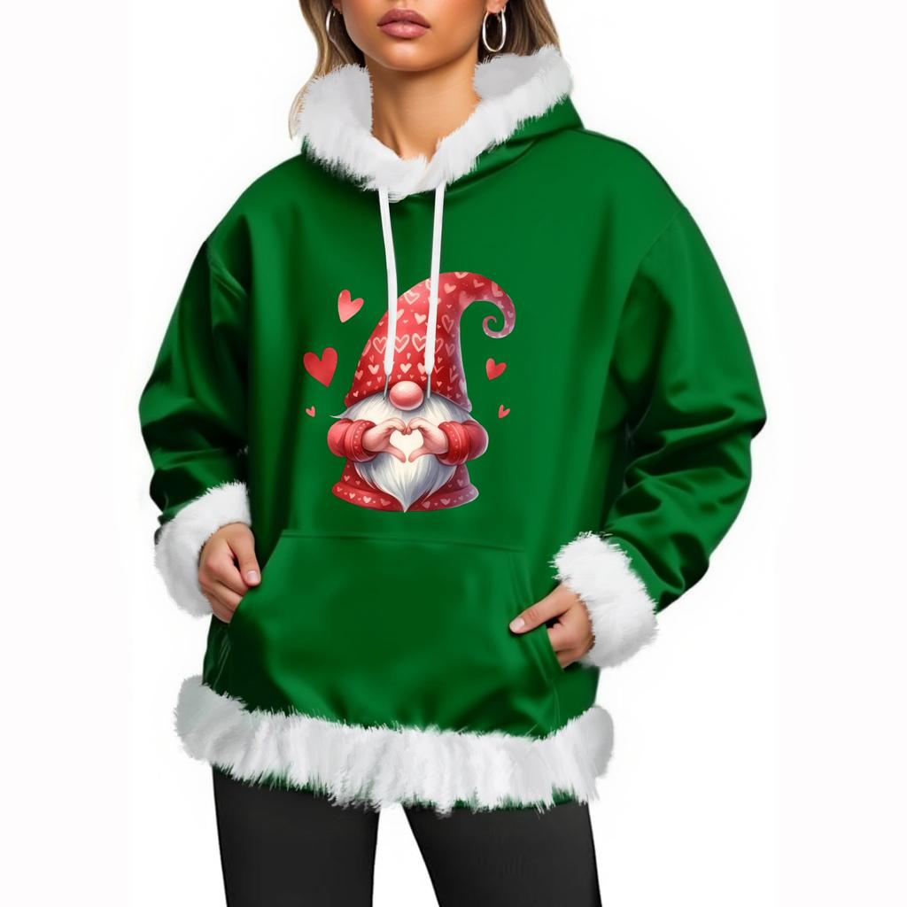 Women's Christmas Casual Fleece-Lined Hoodie With Long Sleeves And Pockets Sweatshirt Top