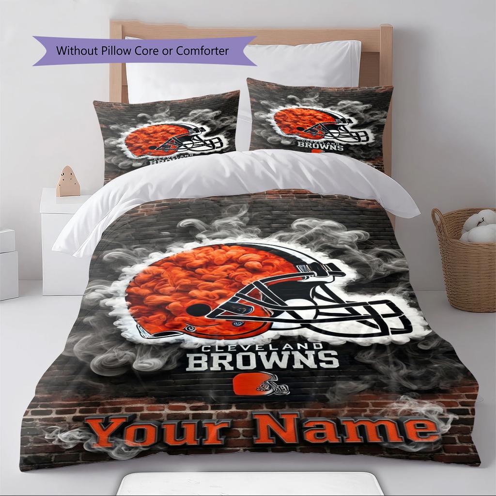 Name Custom Cleveland Browns Logo Pattern Bedding Set Quilt Cover Pillowcase Home Decor Gift (1 * Duvet Cover + 2 * Pillowcase, Without Core)