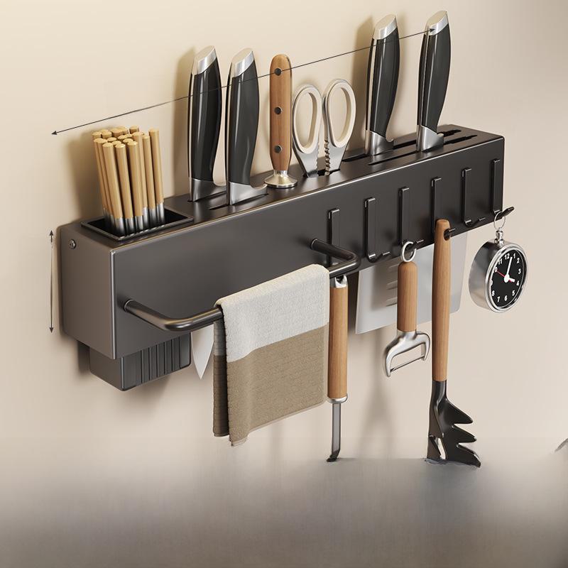 Wall-Mounted Multifunctional Kitchen Knife & Chopstick Rack – Punch-Free Installation